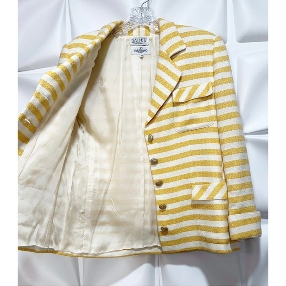 Valentino Miss V 44 Womens Sz 10 Yellow Striped Wool Jacket Top Skirt Suit Set - Picture 6 of 15